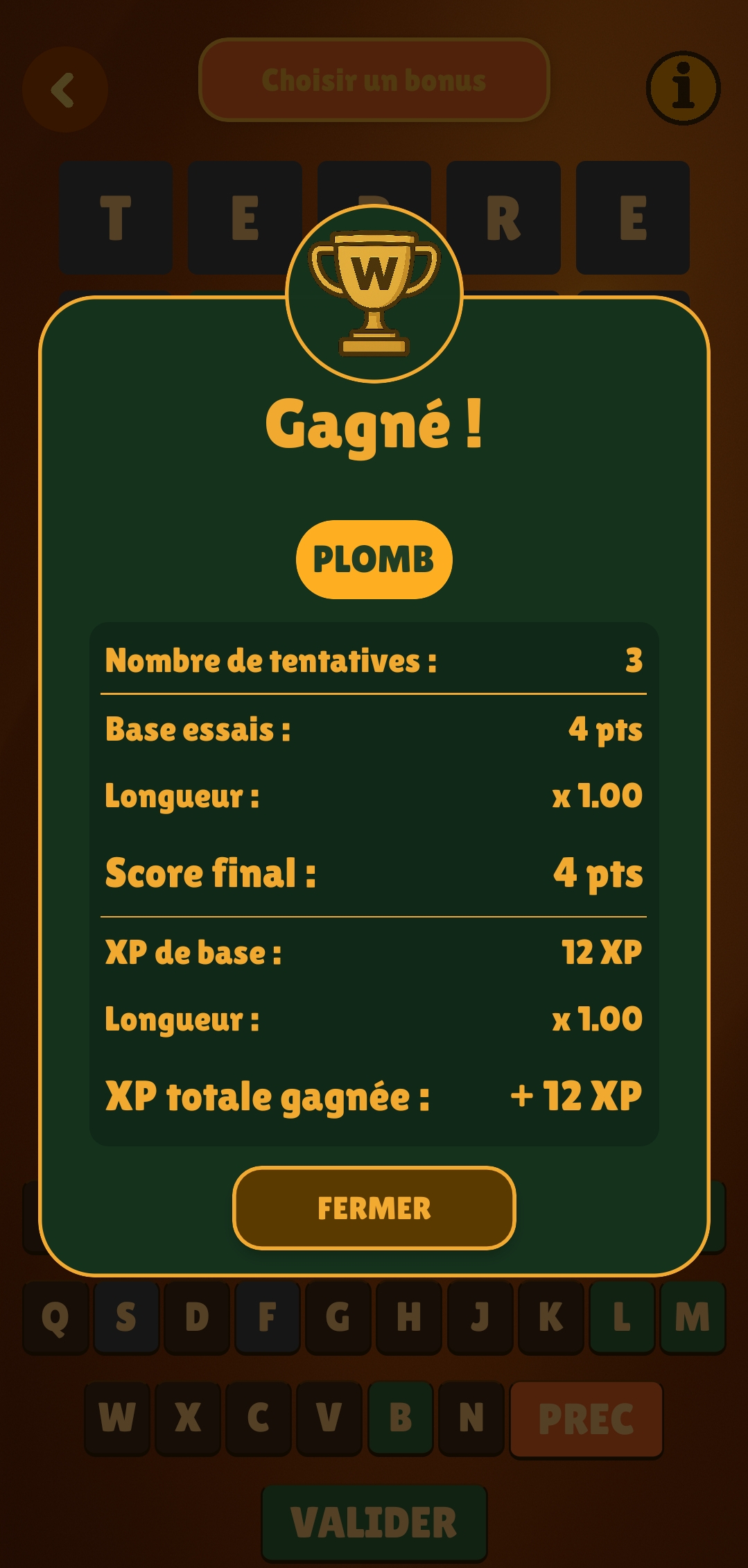 Récapitulatif de victoire avec progression XP